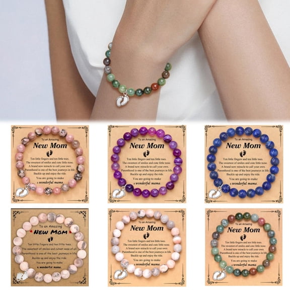 CoreLiving Beaded Bracelets for New Mom First Time Mom Gift on Mothers Day Easter Birthday Christmas Mama Adjustable Wrist Jewelry Pregnancy Announcement