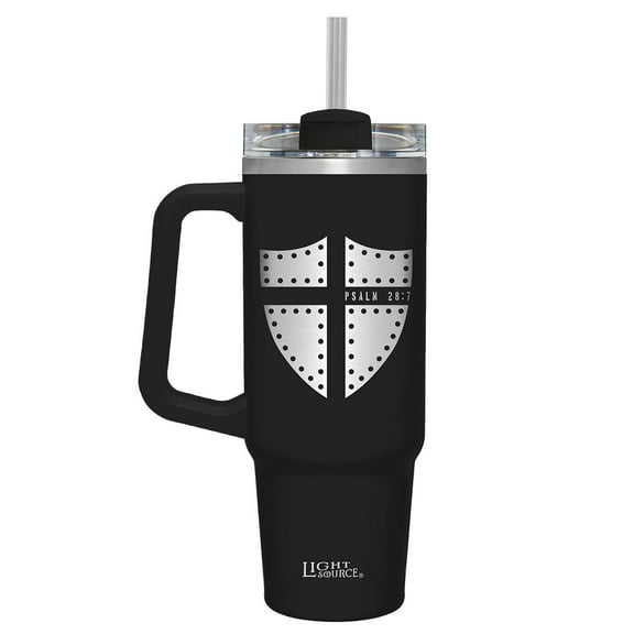 Light Source 30 oz Stainless Steel Mug With Straw Psalm 28 Shield