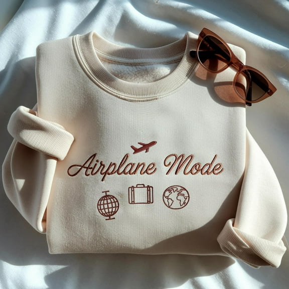 Travel Embroidered Sweater, Airplane Mode Embroidered Sweatshirt, Gift for Traveler, Vacation Shirt, Vacay Mode Crewneck, Pilot Shirt