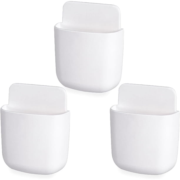 Paquete de 3 soportes para Control remoto montado en la pared, caja de almacenamiento autoadhesiva sin agujeros, soporte para bolígrafo, organizador adhesivo (blanco)