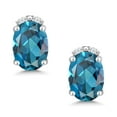 thumbnail image 2 of Gem Stone King 10K White Gold London Blue Topaz and White Diamond Earrings for Women (1.83 Cttw, Gemstone November Birthstone, Oval 7X5MM), 2 of 5