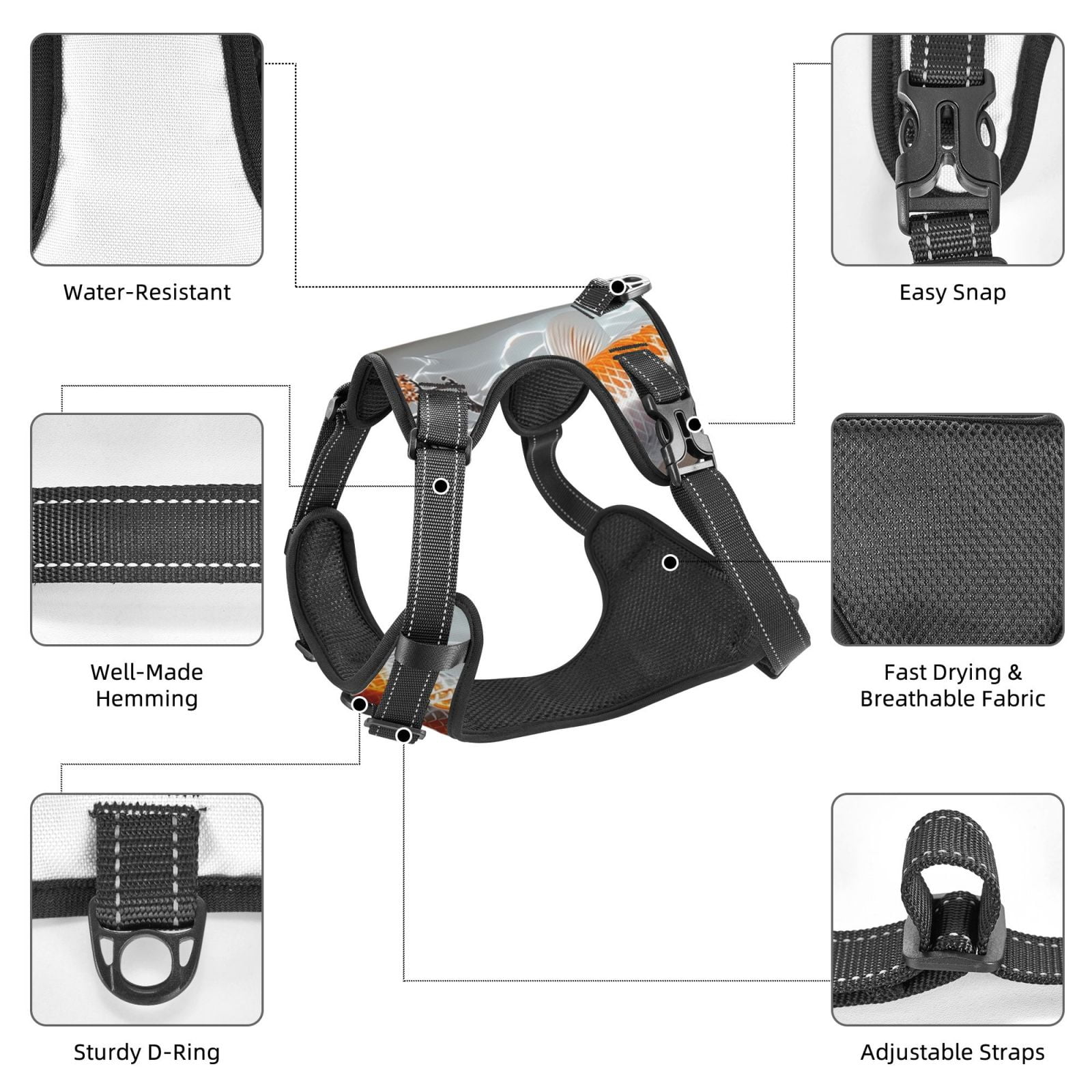 Vsdgher Koi Fish Water Dog Harness, No-Pull Pet Harness, Dog Vest, Pet Vest for Small to Large Dogs-