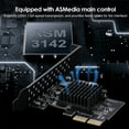 thumbnail image 4 of Tarjeta de expansión PCI-E 2X a USB 3.1 A-Key Gen2, tipo E frontal, 10 Gbps, conector frontal interno tipo E de 20 pines, tarjeta vertical, 4 of 8