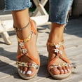 thumbnail image 3 of IUJSOY Wedge Sandals for Women Low Heel T-Strap Braided Beaded Elastic Ankle Strap Sandals, 3 of 9