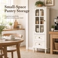 thumbnail image 3 of SESSLIFE Small Pantry Cabinet with Glass Door and Drawers, Kitchen Cabinet with Adjustable Shelves, Pantry Storage Cabinet for Dining Room, Coffee Nook and Small Spaces, White, 3 of 11