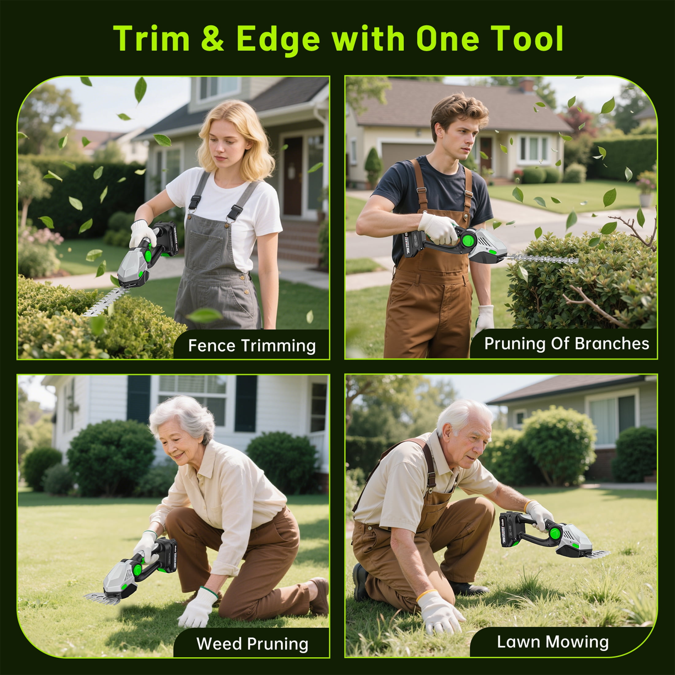 GPED Cordless Hedge Trimmer, 2-in-1 Grass Shears Handheld with 2 Pack Rechargeable Battery, Lightweight Shrubbery Trimmers, Bush Trimmer for Gardens, Yards and lawns, Gray