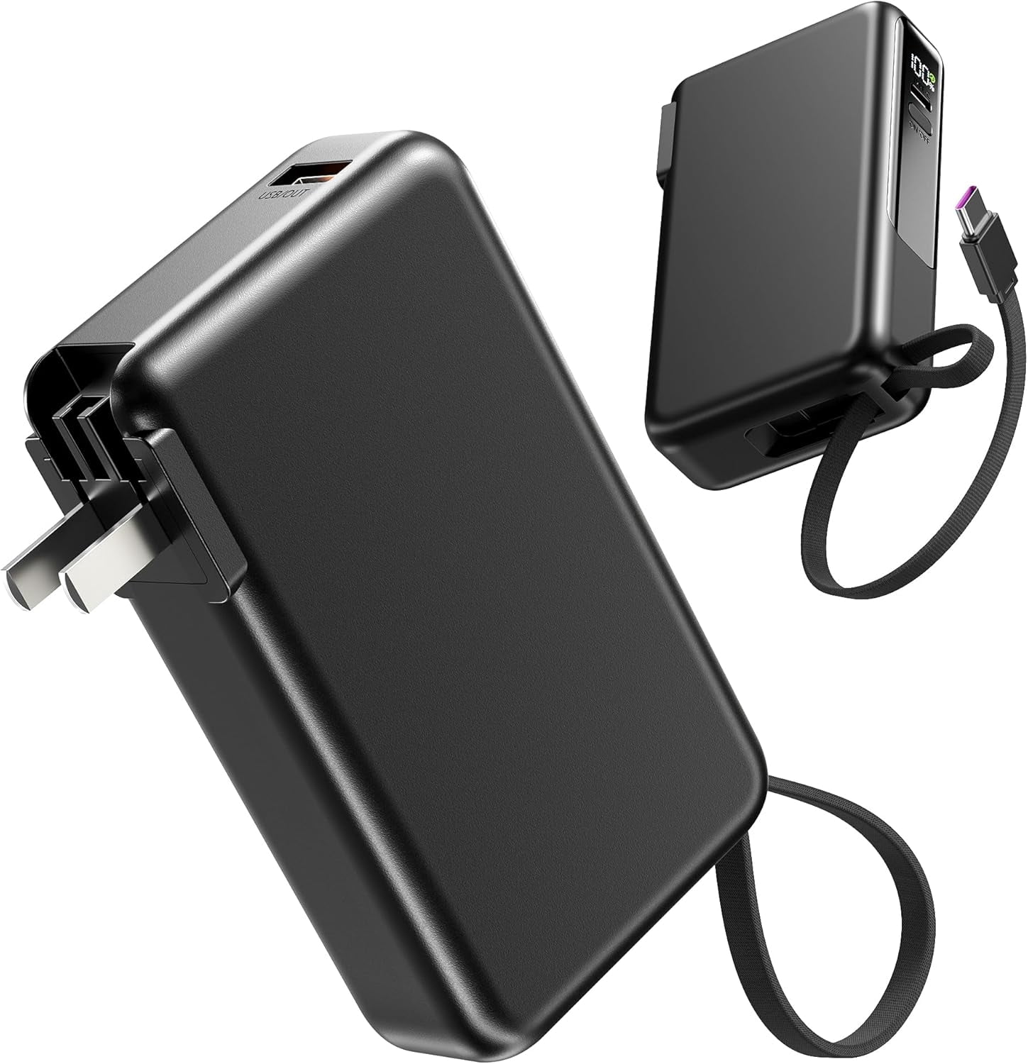 RGHJAR-Portable Charger with Built-in Cables & Wall Plug, 15000mAh Power Bank, 35W USB C Fast Charging 3 Outputs, Airline-approved Slim Travel Battery Pack with LED Display for iPhone 17/16/15/14 Ser