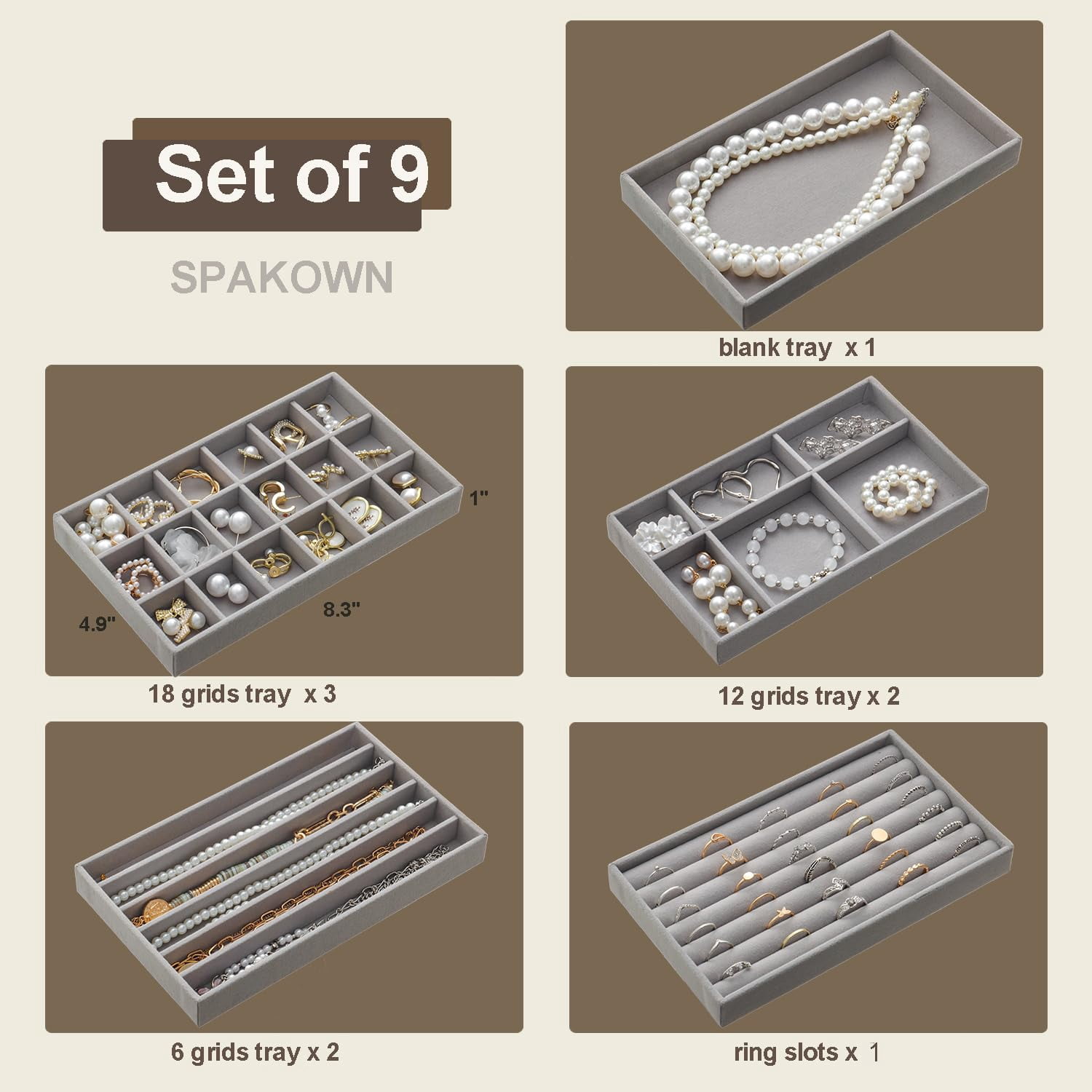Jewelry Organizer Drawer Organizer, Stackable Velvet Jewelry Tray for Earrings, Jewelry Organizers and Storage for Women, Jewelry Storage Display Case for Rings and Necklaces