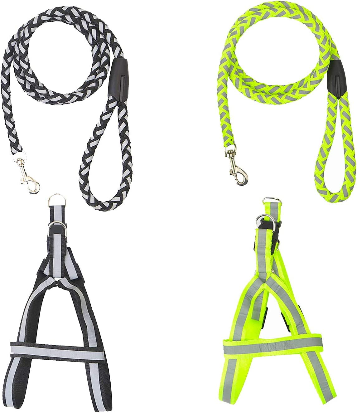 4 PCS Dog Leash and Harness Sets,Night Reflective Leash, 5FT Nylon