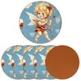 thumbnail image 2 of Cupid 6PCS Round Microfiber Leather Bar Coasters, 11x11 cm/4.3x4.3 in, Drink Coasters for Home and Kitchen, Furniture from Water Marks and Scratches, 2 of 6