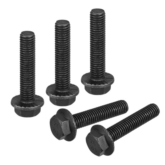 M10x45mm Hex Serrated Flange Bolts 10.9 Grade Carbon Steel Screws 5 Pack