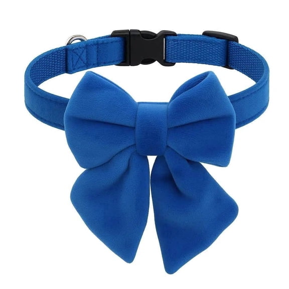 Velvet Dog Collar with Style Bow Tie, Quick Release Plastic Buckle Adjustable Dog Collars for Medium Dogs Pets (M, Royal Blue)