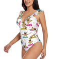 thumbnail image 3 of Goofa Yoga Dogs Poses Print Women's Ruffled One Piece Swimsuit V Neck, 3 of 7