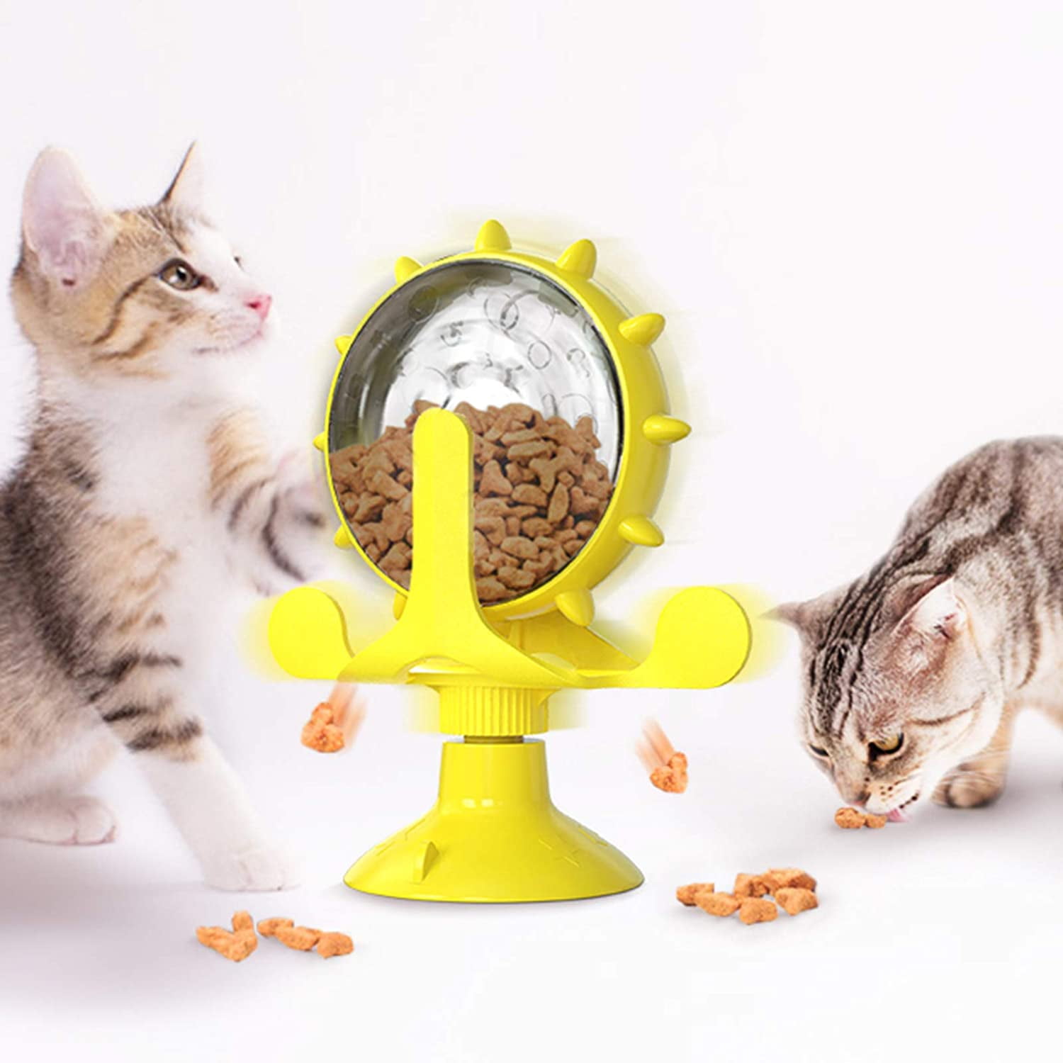 HXJWG Cat Treat Dispenser Toy,Fun Interactive 360 DegreeRotating Food  Leakage Device,Fun Interactive 360 Degree Rotating Windmill pet Treat  Dispenser