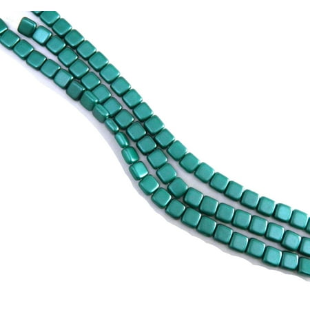 Czech Glass Square Beads - Dark Green 6mm Square Glass Czech Two Hole 25 Tile, Loose Beads,