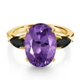 thumbnail image 3 of Gem Stone King 7.76 Ct Oval Purple Amethyst Black Onyx 18K Yellow Gold Plated Silver Ring, 3 of 6