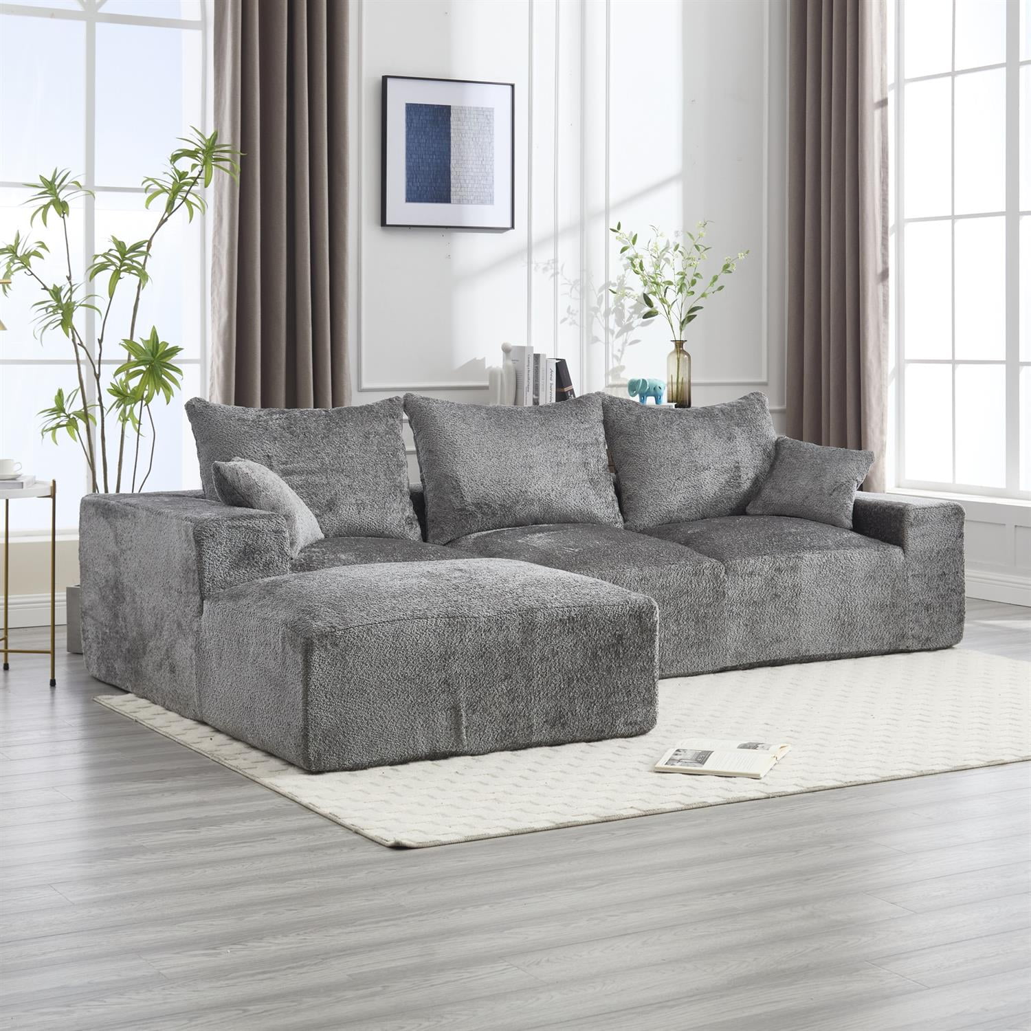 Demi Bonn 108" Modern L-Shaped Sofa, Premium Fabric Couch with Deep Seating, Freestyle Setup, No Assembly Needed for Living Room Relaxation, Gray