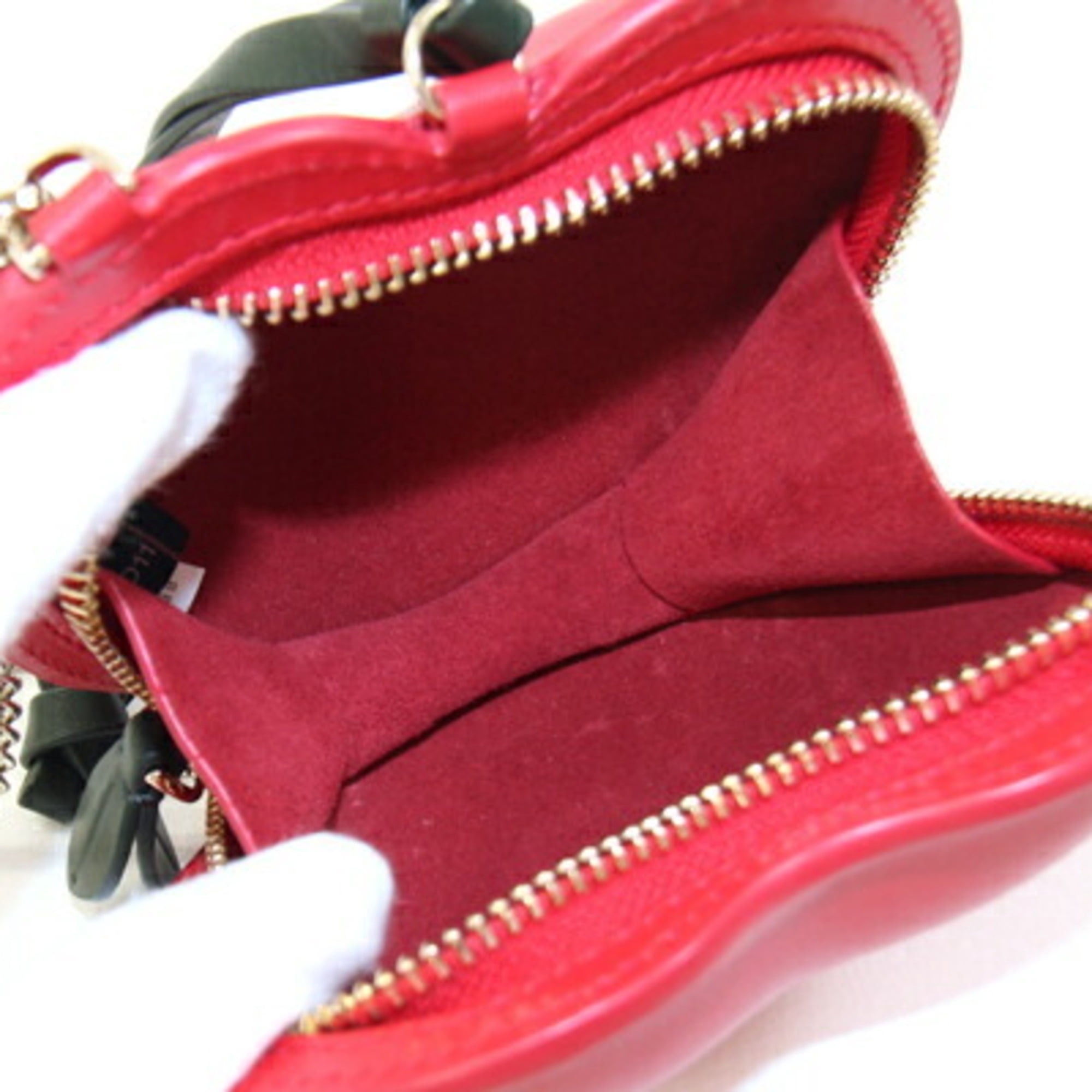 Pre-Owned Kate Spade Cherry Motif Shoulder Bag PXRUB279 Red and Dark Green Leather Chain...