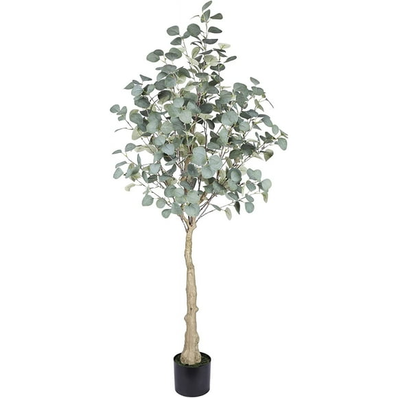 Artificial Eucalyptus Tree 5ft(59") Tall Fake Silver Dollar Leaves Eucalyptus Plants Faux Silk Eucalyptus Stems with Planter Artificial Tree for Indoor Outdoor Home Office Shop Decoration
