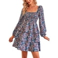 thumbnail image 1 of Lucakuins, minivestido de verano para mujer, estampado Floral, cuello cuadrado, manga larga, volantes, pastel, primavera otoño, vestido informal Lucakuins  moda, 1 of 9