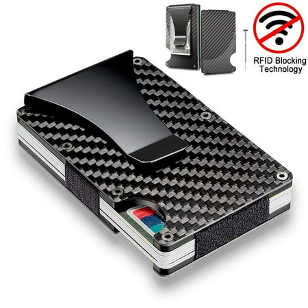 - 【Holiday Gifts】Slim Wallet for Men, RFID Carbon Fiber Front Pocket Wallet Money Clip Credit Card Holder Cases