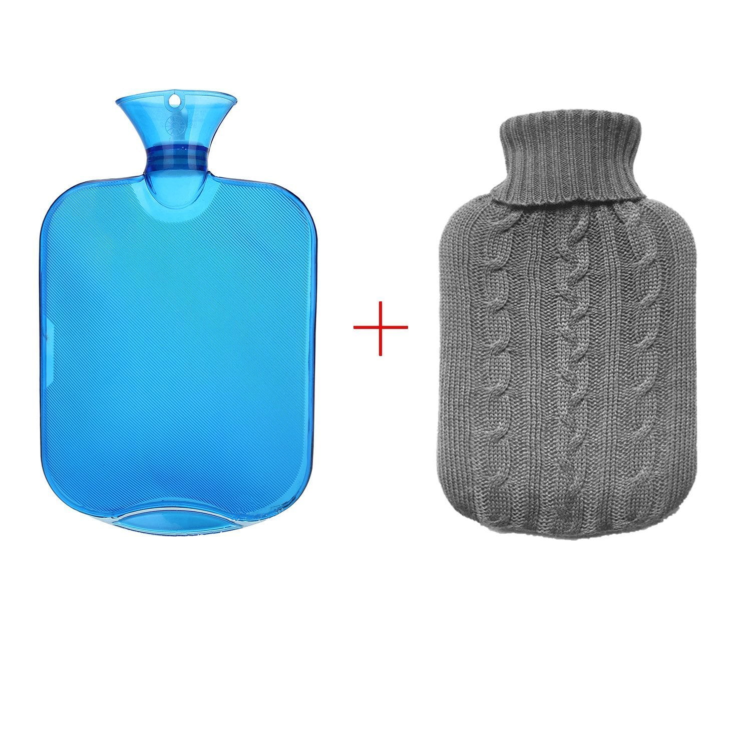 Hot Water Bottle with Knit Cover Easy to Fill 2 Liter (1/2 Gallon