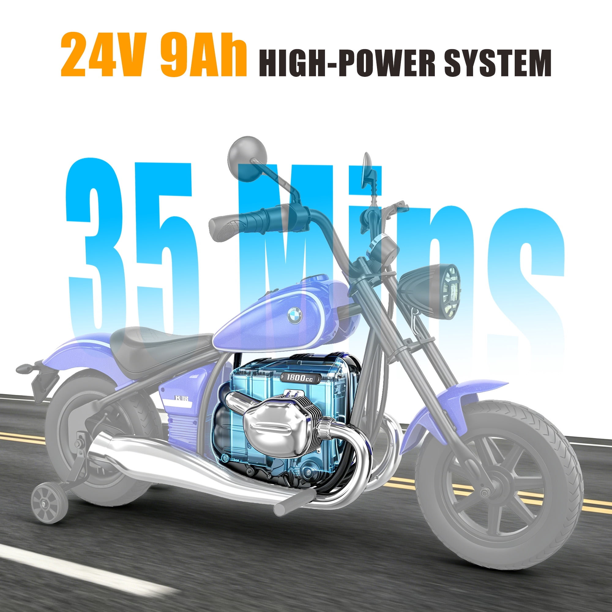 SaveJoy BMW Licensed 24V 9Ah Kids Ride On Motorcycle, Powered Electric Dirt Bike with Removable Training Wheels and Suspension for Boys Girls Ages 3-8, Blue