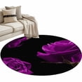 thumbnail image 2 of Round Area Rugs Collection 3.3 Ft, Purple Rose Non-Slip Residential Carpet, Vintage Abstract Garden Flower Floral Black Indoor Crawling Mats Doormat Runner Rugs Play Mat for Bedroom, 2 of 8