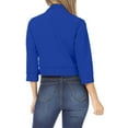 thumbnail image 4 of Mnjin Casual Cropped Blazer Jackets for Women Solid Color 3/4 Sleeve Open Front Cardigan Short Jacket Suit Coat Outerwear (Blue,Size-S), 4 of 6