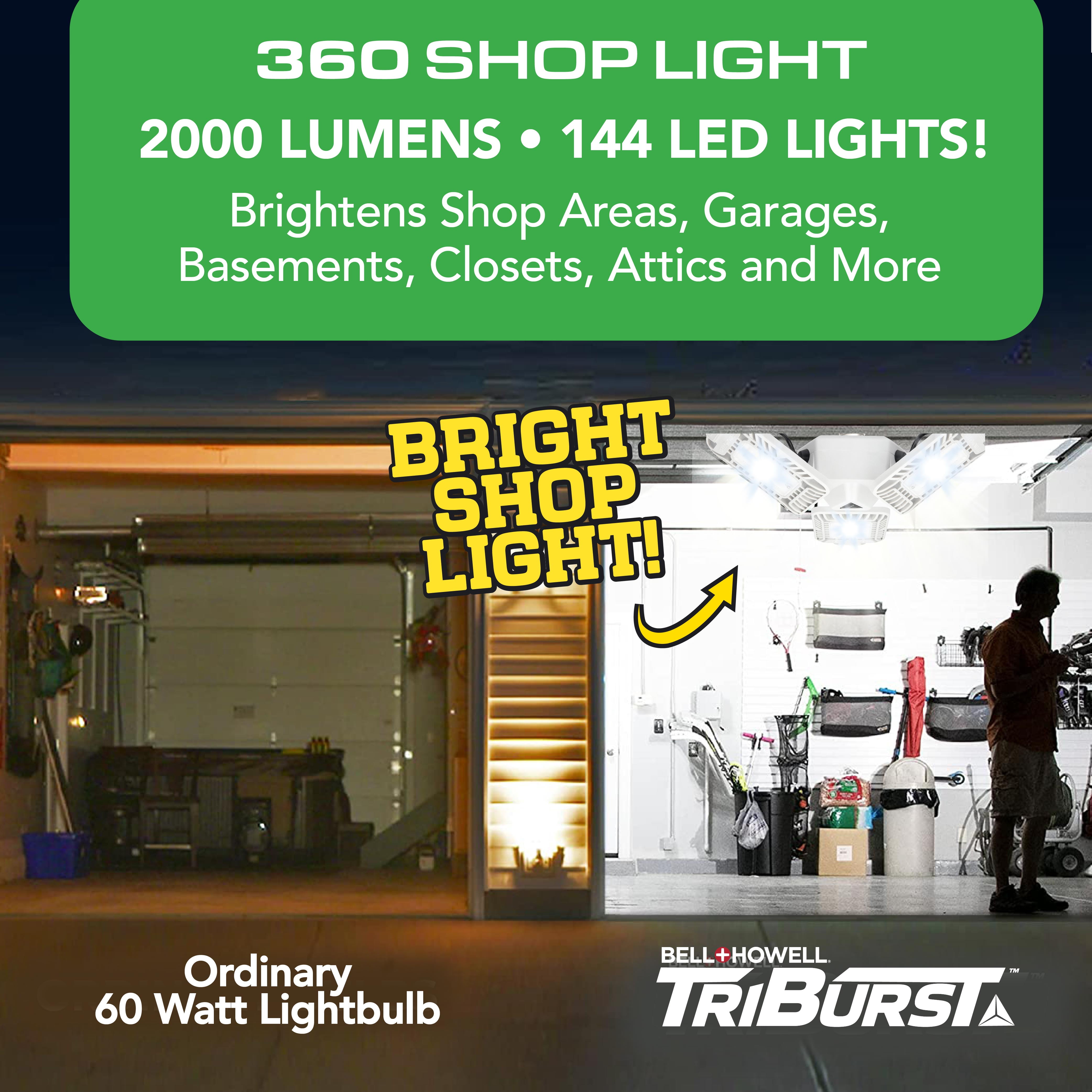 Bell and Howell TriBurst Garage Lights 288 LED Bulb 2000 Lumens Ceiling Socket Deformable Light for Shop Basement Attic