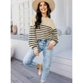 thumbnail image 2 of Women'S Oversized Sweater Autumn Fashion Trendy Batwing Sleeve Colorblock Striped Knit Pullover Striped Camel L, 2 of 3