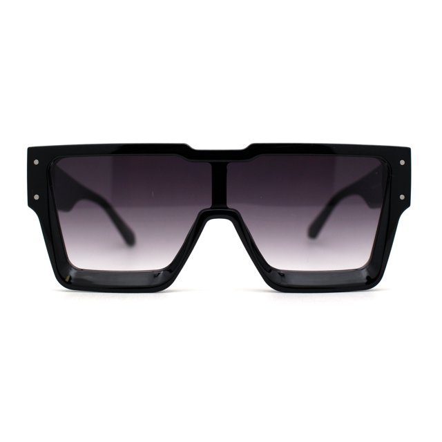 Mens Futuristic Robotic Squared Shield Mod Plastic Sunglasses Black Smoke