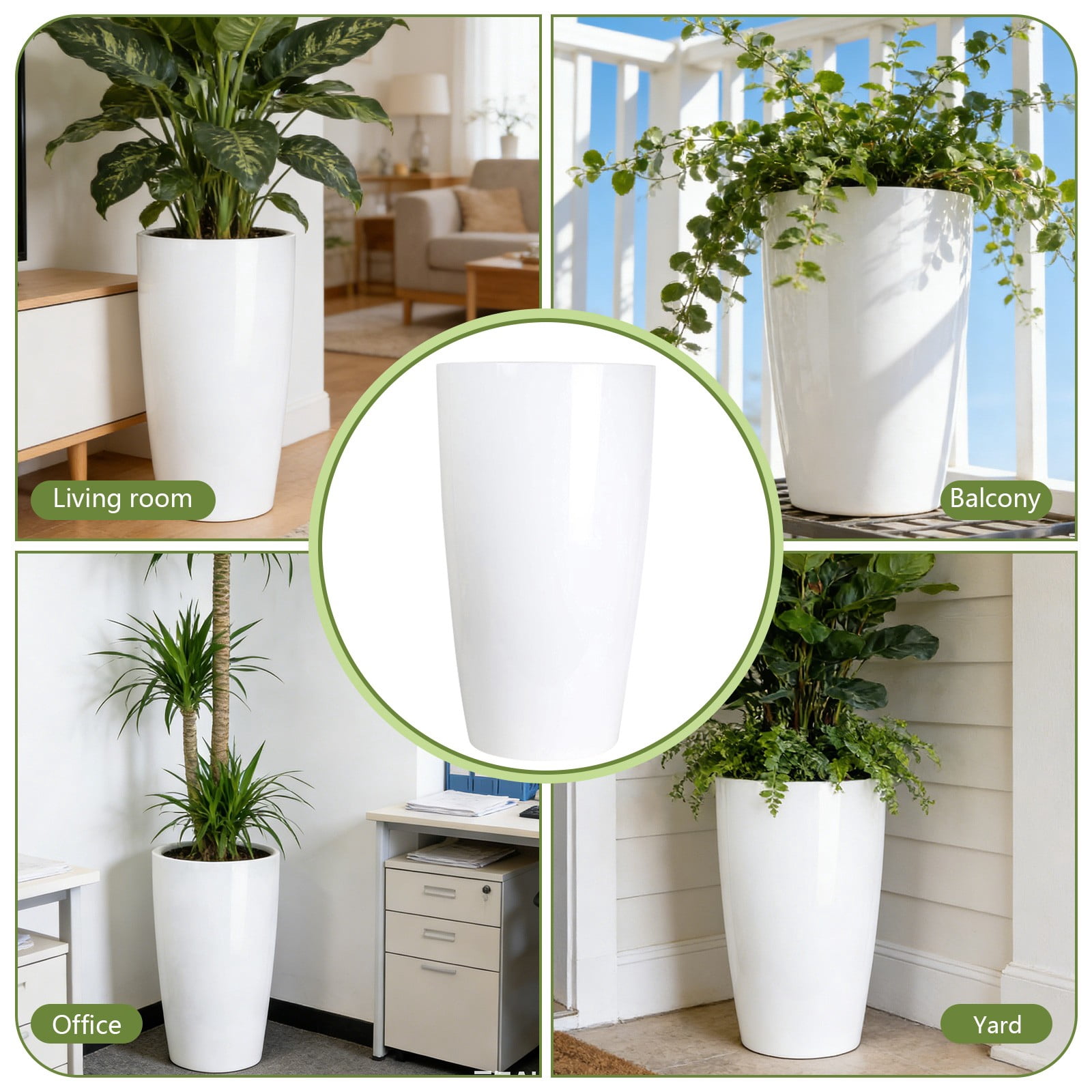 2 Pack 24" Tall Planters Sturdy Plant Flower Tree Pots for Indoor Outdoor Decor, White