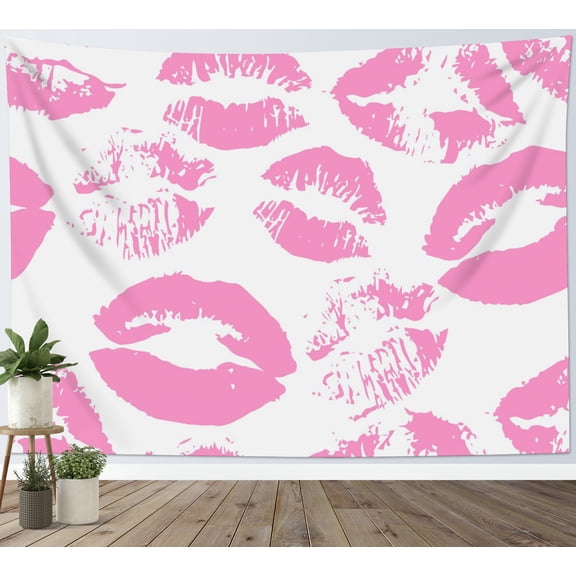 HVEST Pink Kiss Lips Tapestry Wall Hanging Modern Fashion Makeup Wall Tapestry for Bedroom Pink and White Fashion Aesthetic Tapestry for Living Room College Dorm Home Decor,60x40 inch