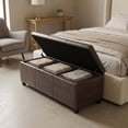 thumbnail image 4 of Simpli Home Avalon 48 inch Wide Contemporary Storage Ottoman Bench in Distressed Brown Vegan Leather, 4 of 4