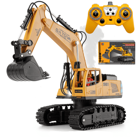 9 Channel Remote Control Excavator Toy, Construction Toys with Metal Shovel, Realistic Lights & Sounds, 2025 New Gifts for children 6+