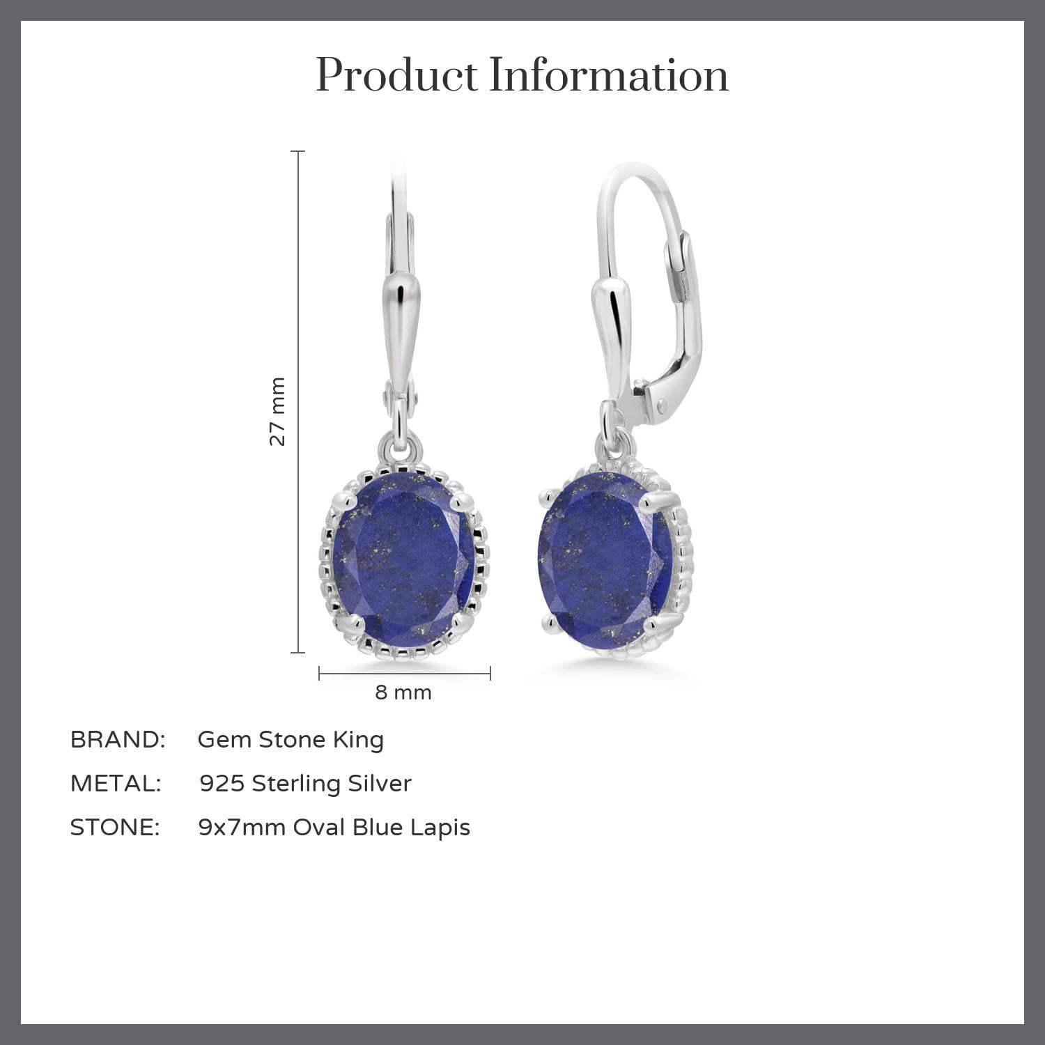 Gem Stone King 925 Sterling Silver Blue Lapis Leverback Dangle Earrings for Women (4.00 Cttw, Gemstone Birthstone, Oval 9X7MM)