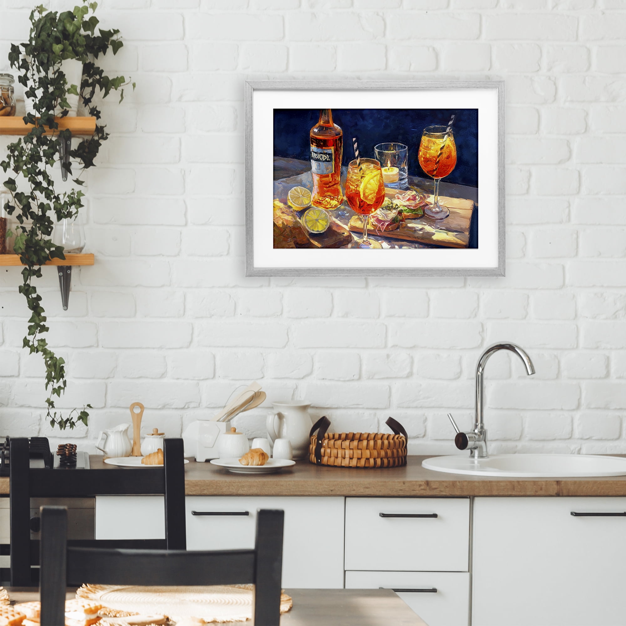 Sprits Table Still Life Gray Framed Print Under Glass, design by Ziwei Li