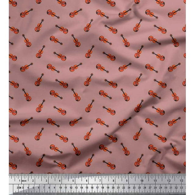 Soimoi Cotton Voile Fabric Guitar Musical Instrument Decor Fabric Printed Yard 56 Inch Wide