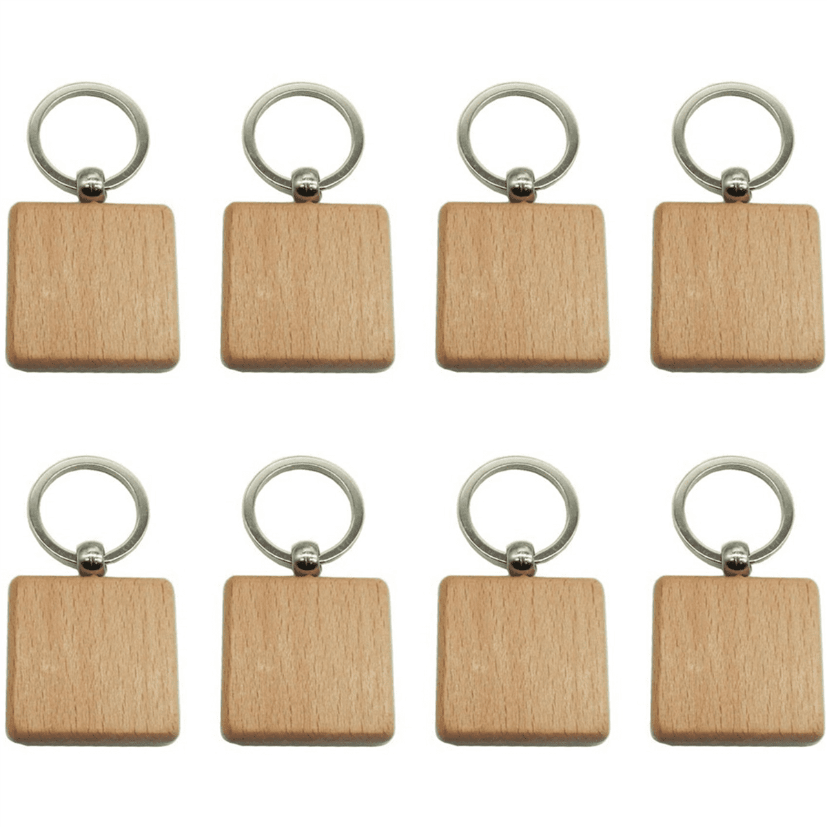 120Pcs Blank Square -Shaped Wooden Keychain DIY Wood Keychains Key Tags DIY Gifts,120 x Wooden Keychain,silver & wood color