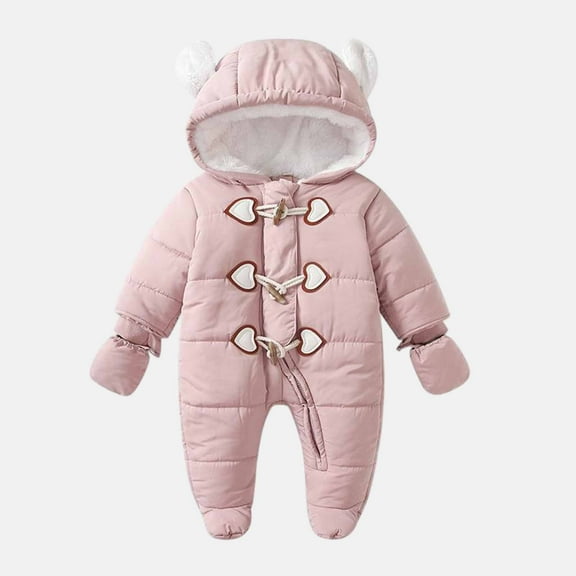 Baby Toddler Girls Boys Winter Hooded Romper Snowsuit Booties Cotton Jumpsuit Outfits Pink 1-2 Years