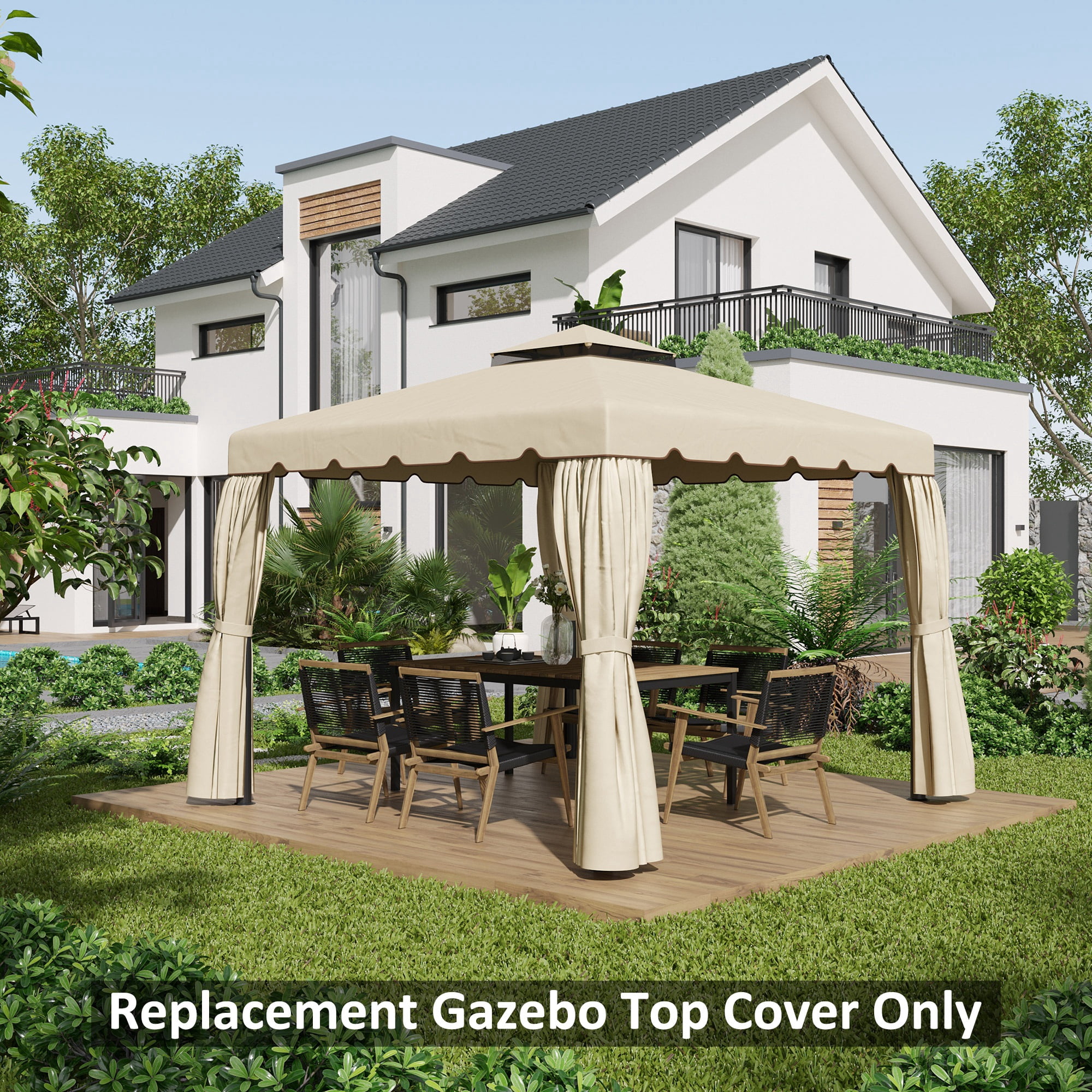 Outsunny 10' x 10' Gazebo Replacement Canopy, Double Roof Gazebo Top Cover (TOP ONLY), Beige