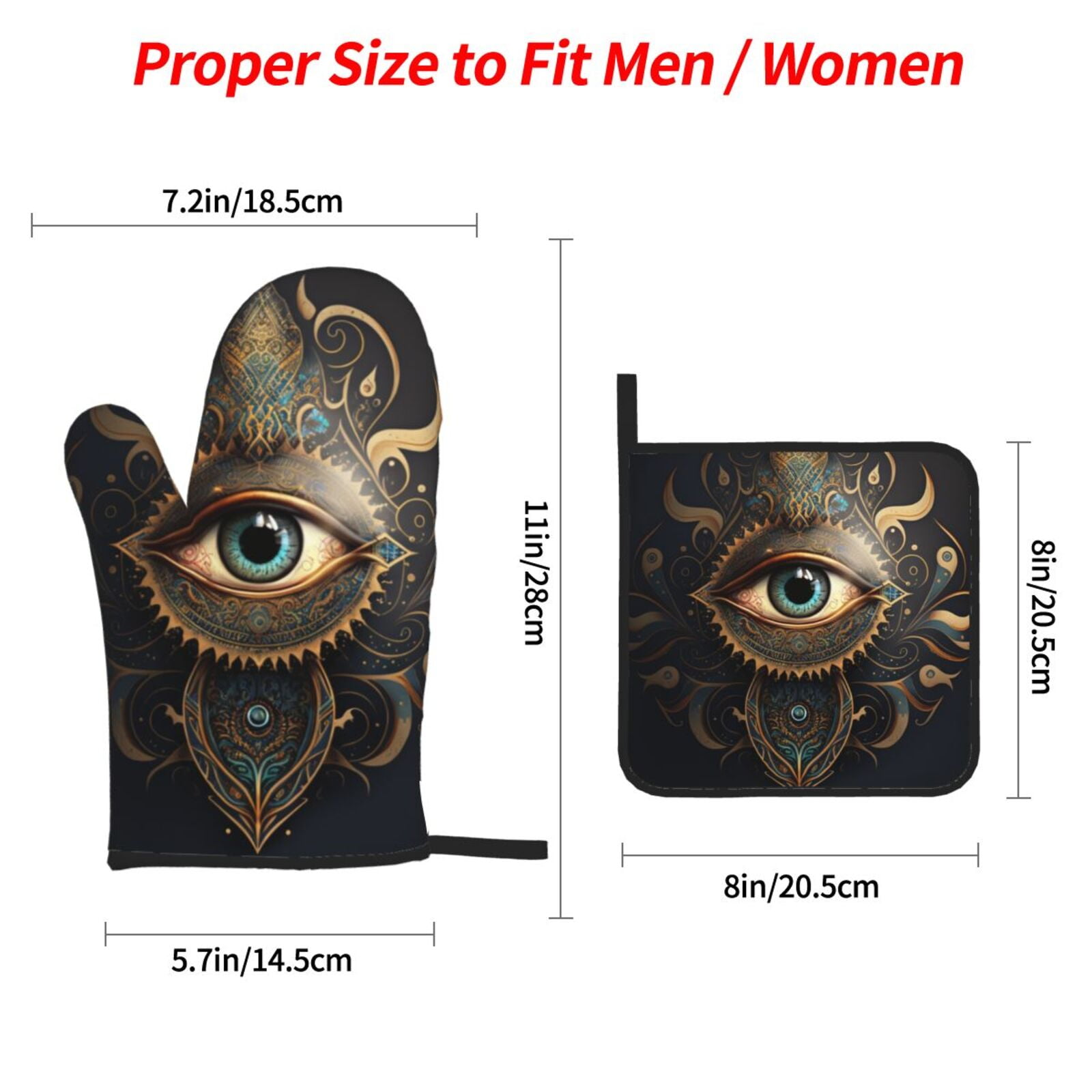 Illuminati Fatima Hamsa All Seeing Eye Art 4Pcs Oven Mitts and Pot Holders Sets Oven Kitchen Gloves Hot Pads for Cooking BBQ Baking Grilling