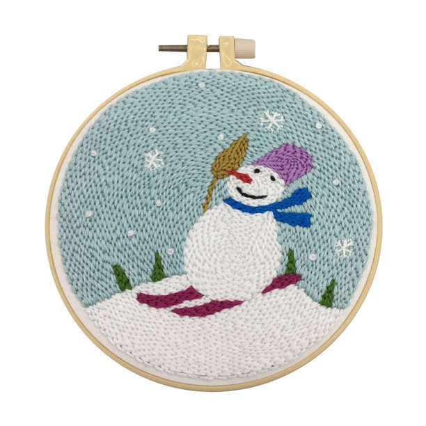 Kits de aguja perforadora, bastidor de bordado de hilo suave con herramientas básicas, manualidades de costura DIY Monigote de nieve