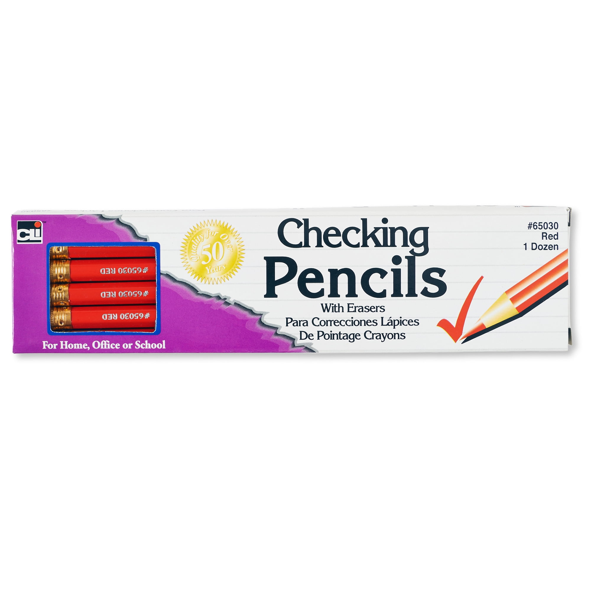 Charles Leonard Checking Pencil with Eraser, Red, 144 Count