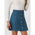 thumbnail image 2 of DARING DIVA Women's Faux Suede Button Front Mini A-Line Skirt S Peacock Blue, 2 of 6