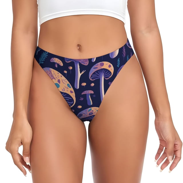 Balery Floral Hippie Mushrooms Tangas de Algodón para Mujer con Estampado – Ropa Interior Sexy, Transpirable, G-string-Large