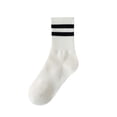 thumbnail image 2 of Xijirk Womens Striped Cuff Mid Calf Socks for Four Season Daily Sports Casual Outfits Soft Rib Knit Trendy Hosiery,White,A, 2 of 6