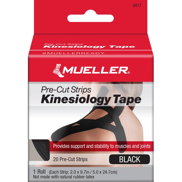 Mueller Kinesiology Tape, PreCut Strips, Black, 20count