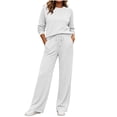 thumbnail image 2 of Teuyenhk Two Piece Outfits for Women Contrast Trim Fleece Lined Sweatsuits Sets Long Sleeve Pullover with Sweatpants Trendy Athleisure Set, 2 of 8